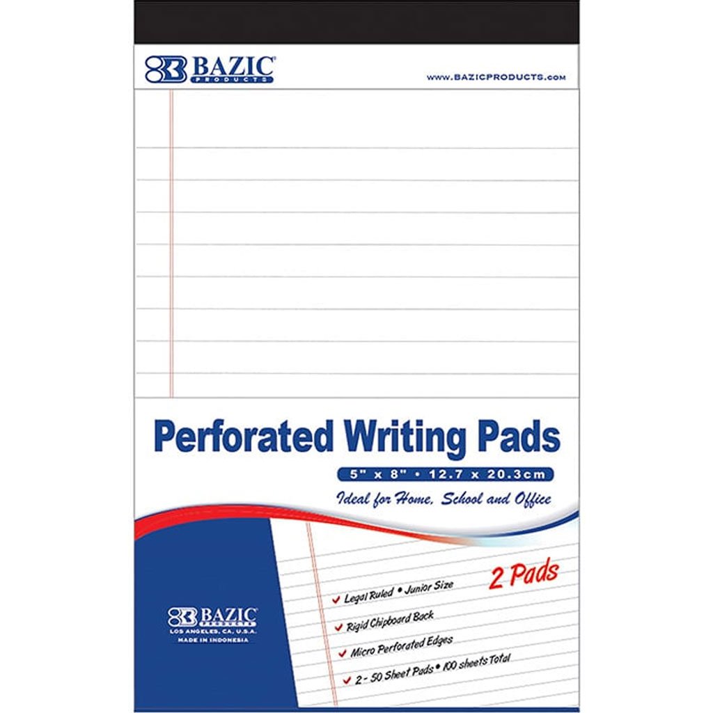 Perforated Jr. Writing Pad 50 Sheets 5in x8in 