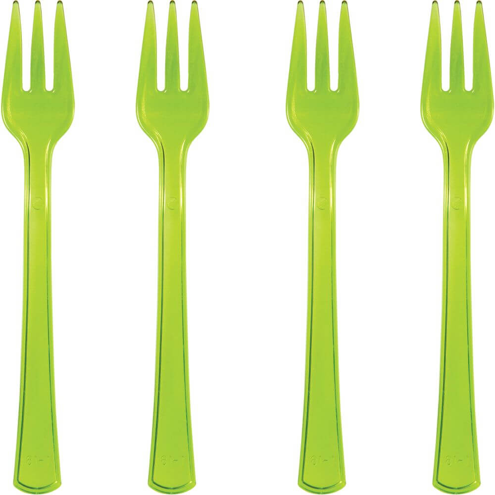 Green Translucet Plastic Forks Mini 24Ct 