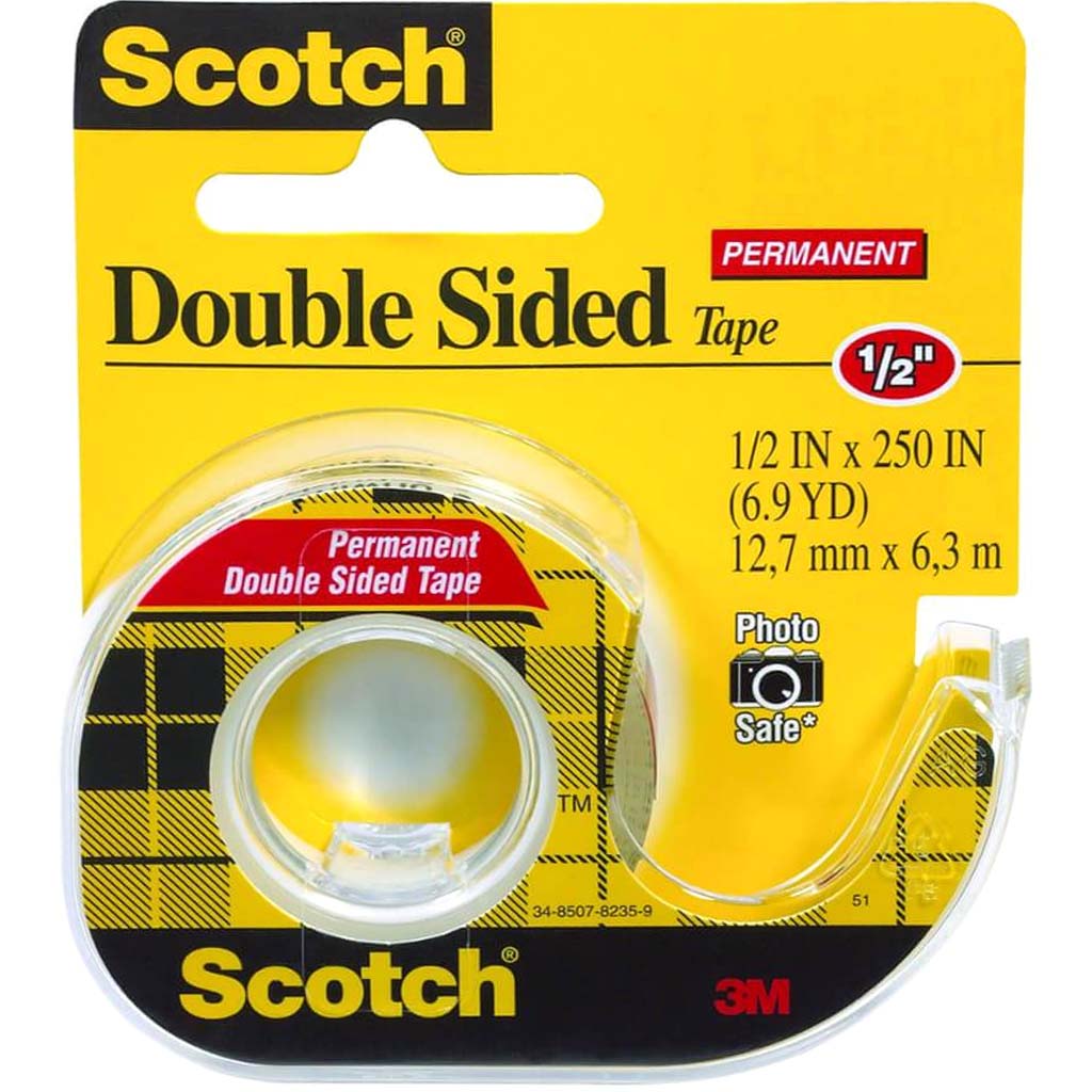 Scotch Double-Sided Permanent Tape With Dispenser 1/2in x 250in 