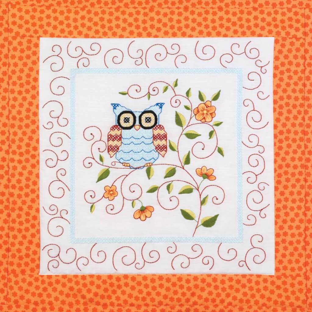 Stamped For Embroidery Quilt Blocks Owl 15in x 15in 6pc