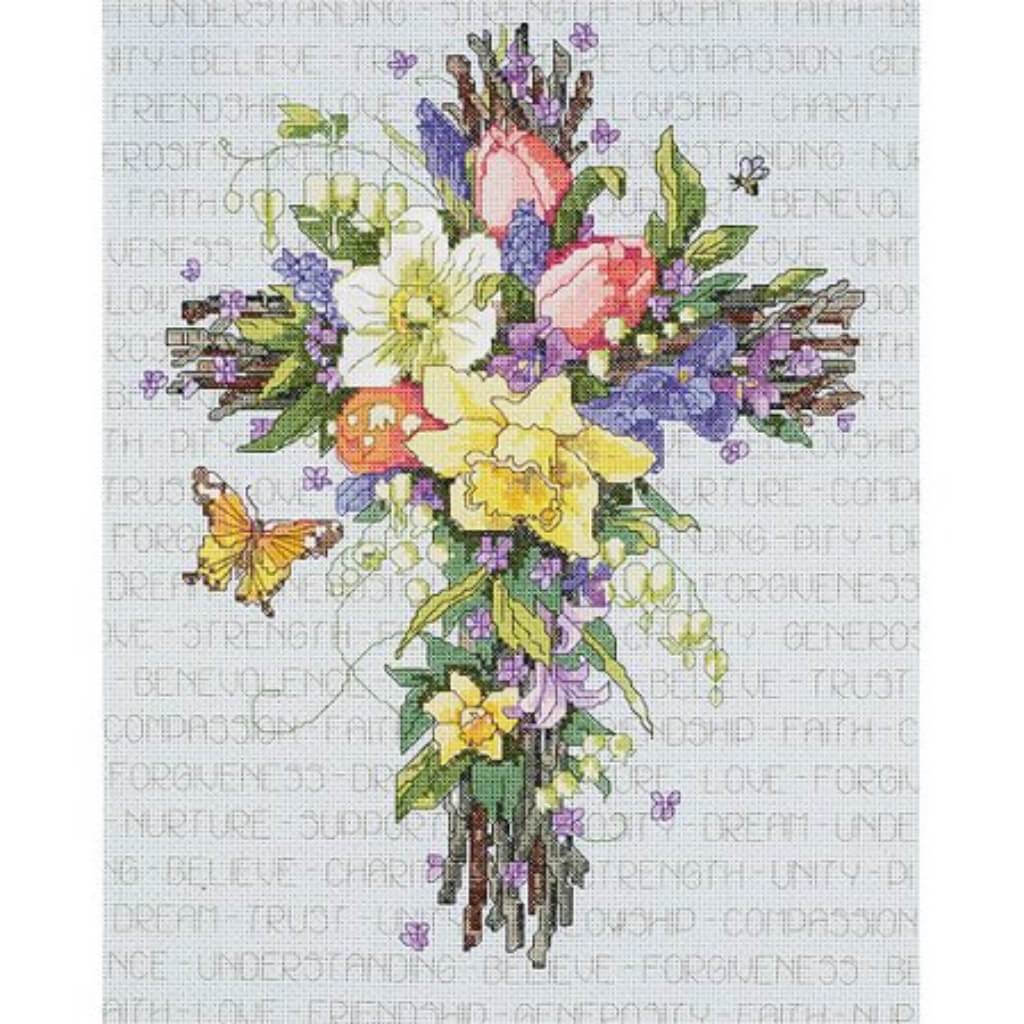 Spring Floral Cross Counted Cross Stitch Kit 11in x 14in 14pc