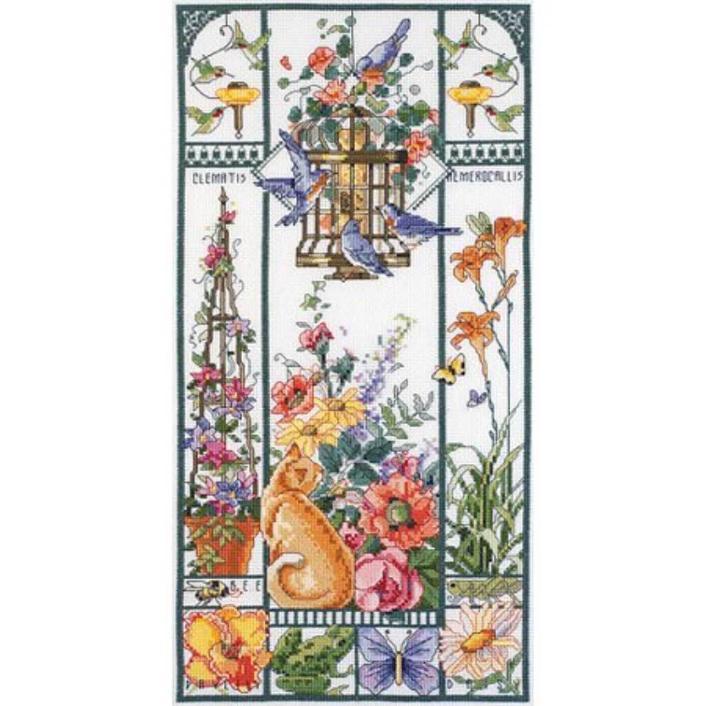 Summer Cat Sampler Counted Cross Stitch Kit 8in x 16in 14pc