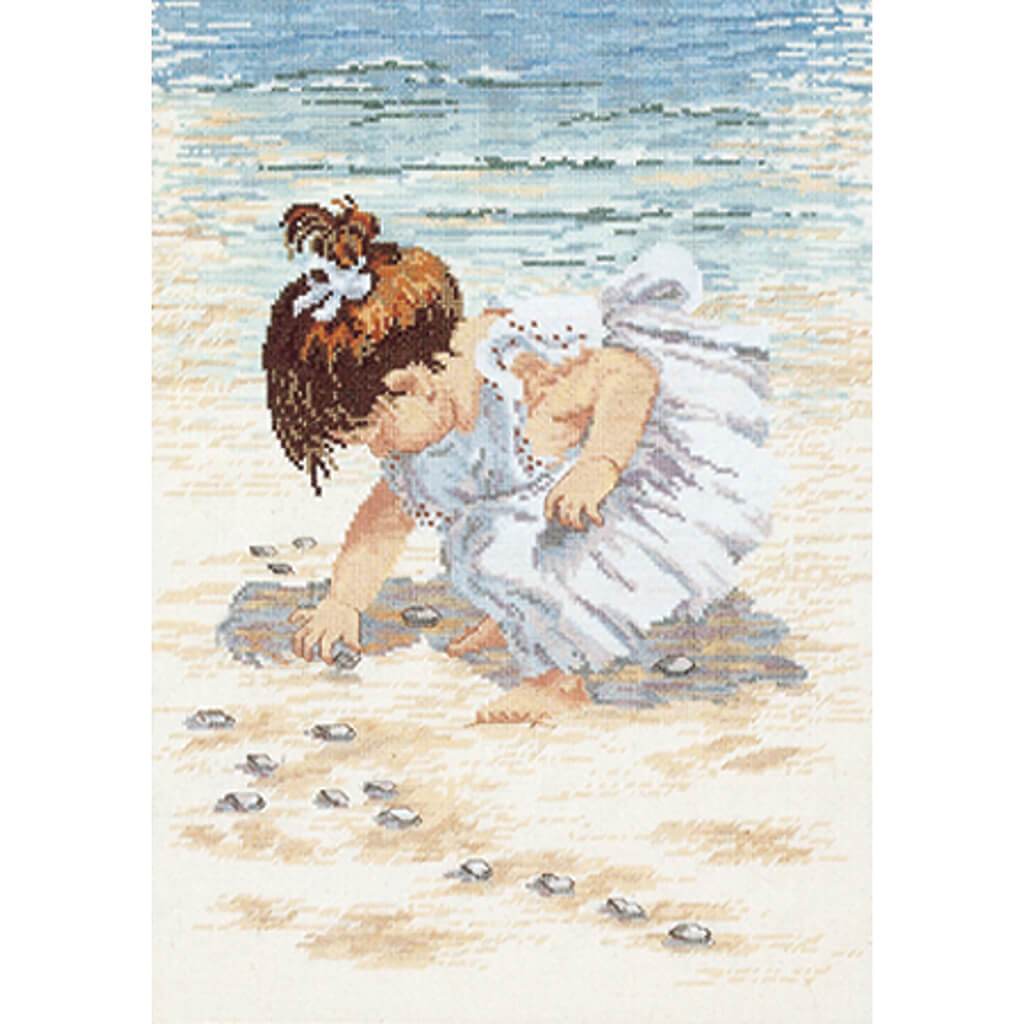 Cross Stitch Kit Collecting Shells  12in x 16in