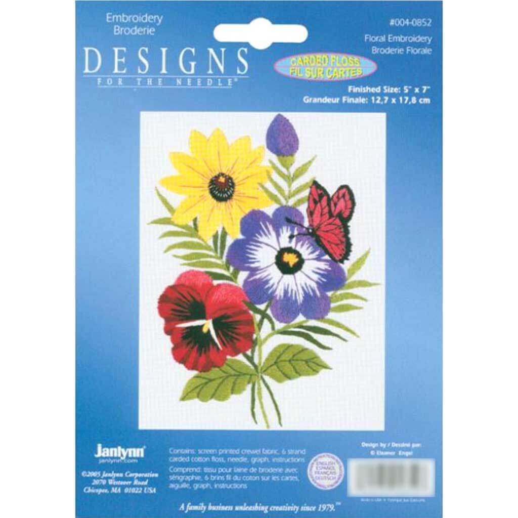 Embroidery Kit 5in x 7in Floral-Stitched In Floss