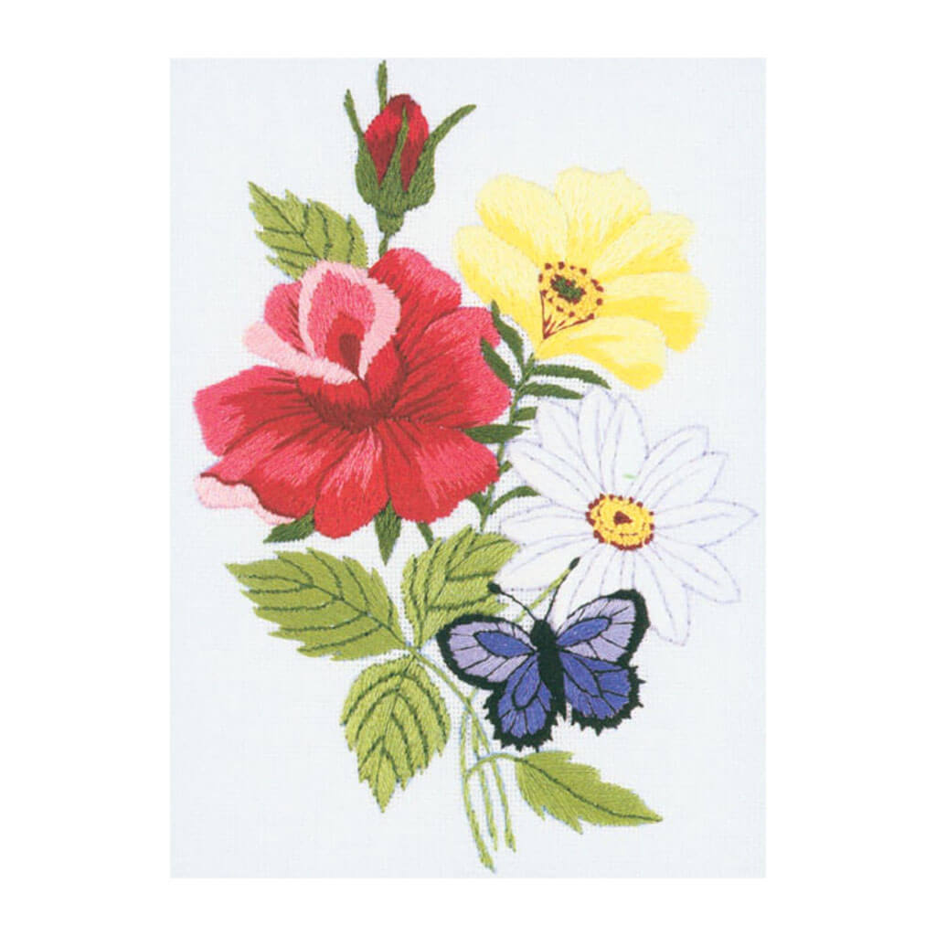 Janlynn Embroidery Kit 5in x 7in Butterfly &amp; Floral-Stitched In Floss