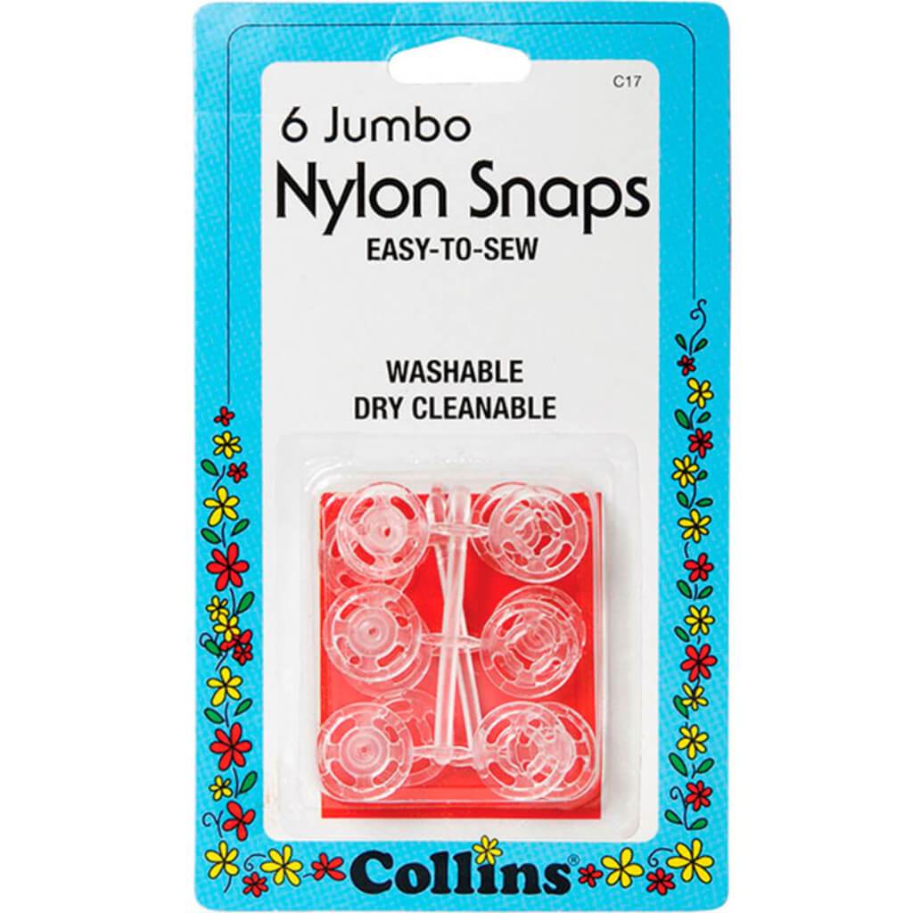 Collins Sew-On Jumbo Nylon Snaps Clear 6pc