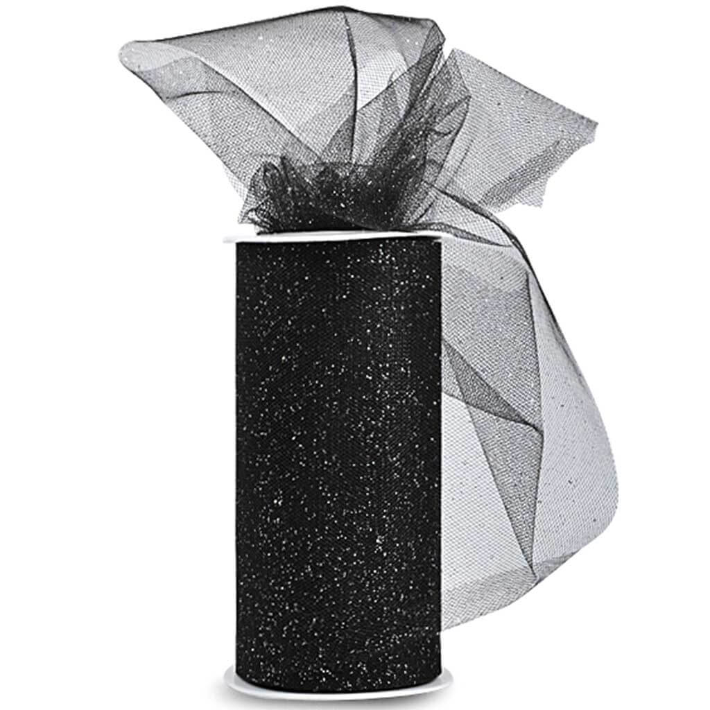 Expo Glitter Tulle 6in x 25yd  Black with Silver Glitter