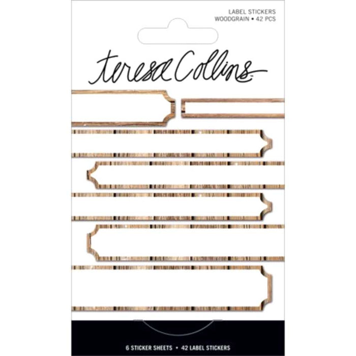 Signature Essentials Foil Label Stickers Woodgrain 42pc