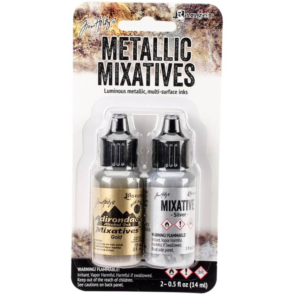 Tim Holtz Alcohol Ink Metallic Mixatives .5oz Gold And Silver 2pc