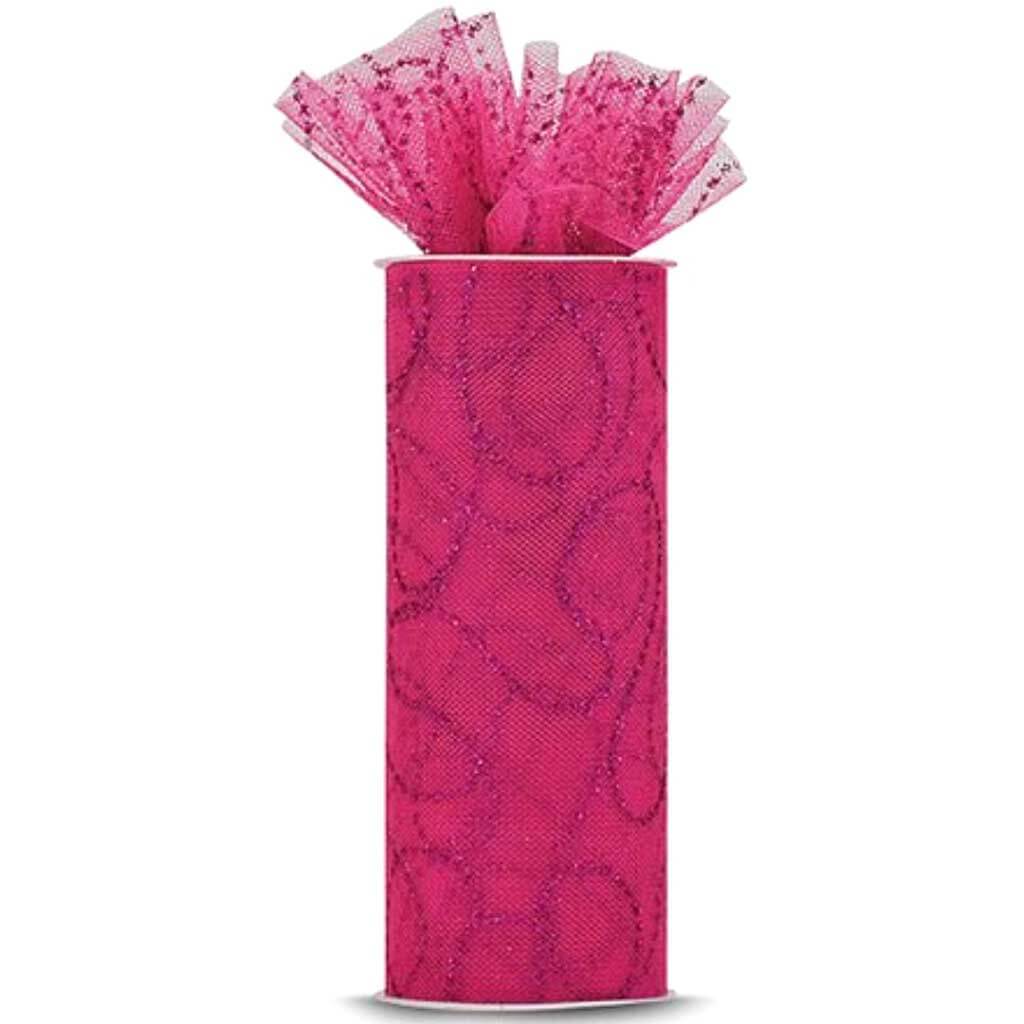 Expo Glitter Curves Tulle 6in x 10yd Fuchsia with Fuchsia Glitter