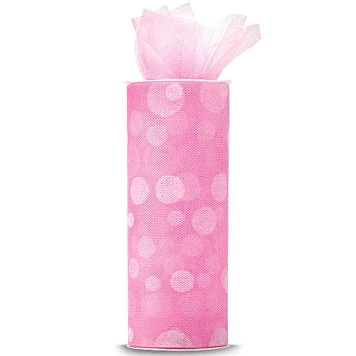 Expo Polka Dot Flocked Tulle 6in x 10yd Pink