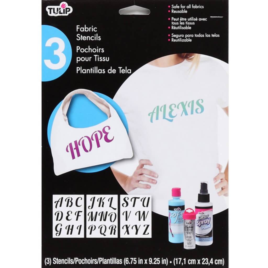 TULIP FABRIC STENCILS SCRIPT ALPHABET 3PK