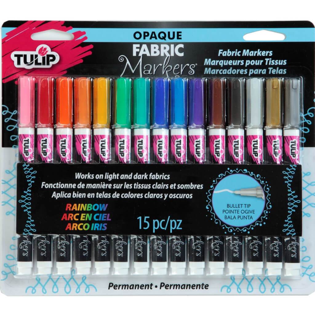 OPAQUE FABRIC MARKERS BULLET TIP RAINBOW 15PC