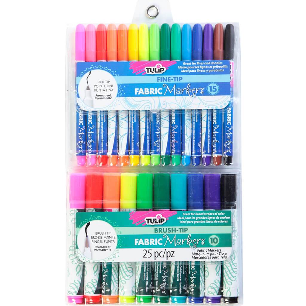 Tulip Fabric Markers Fine and Brush Tip Assorted 25pcs