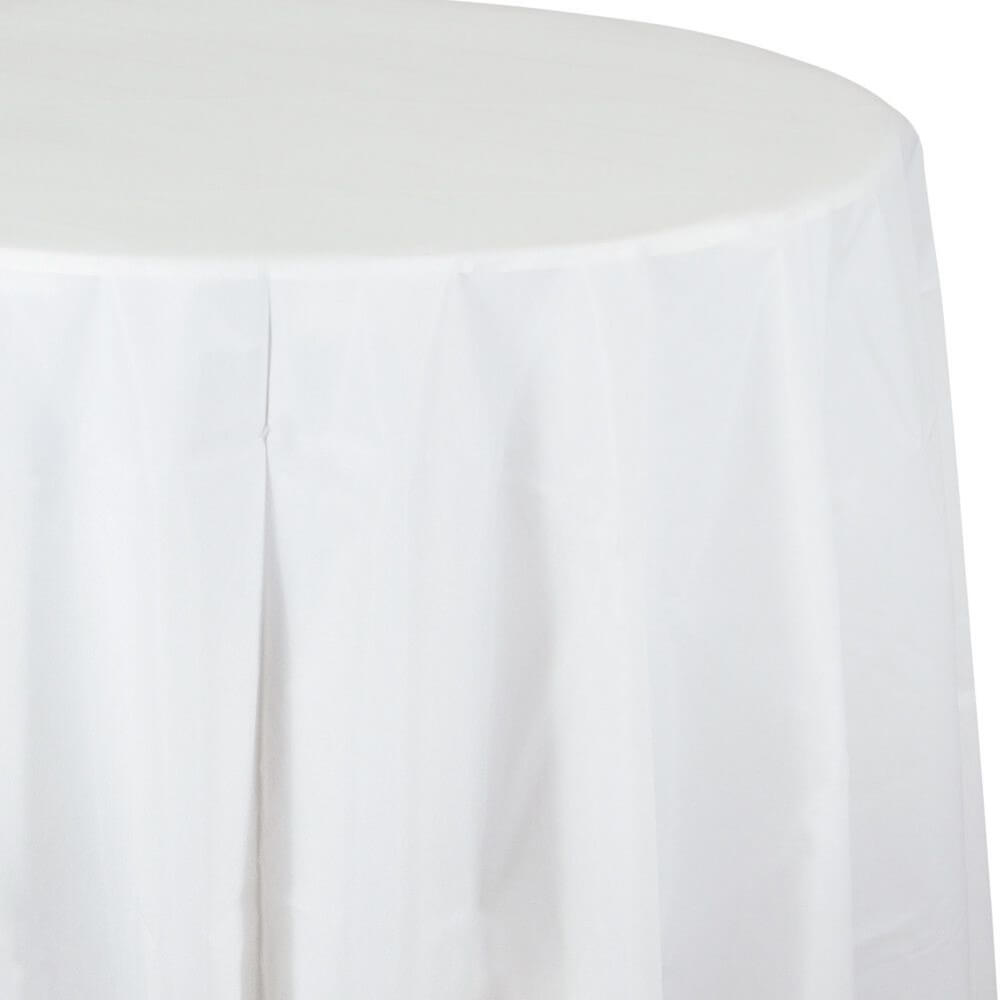 White Plastic Round Table Cover 82in 