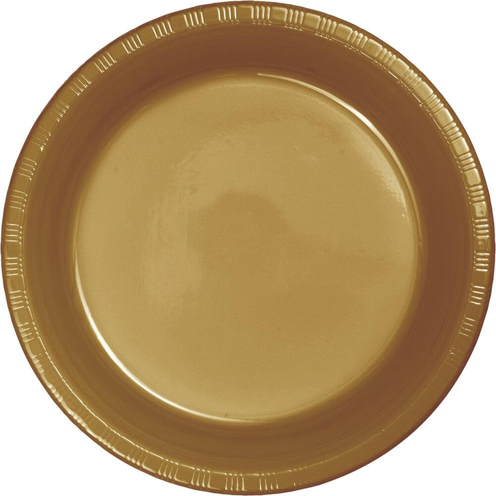 Glittering Gold Round Plastic Banquet Plates 10in 20ct 