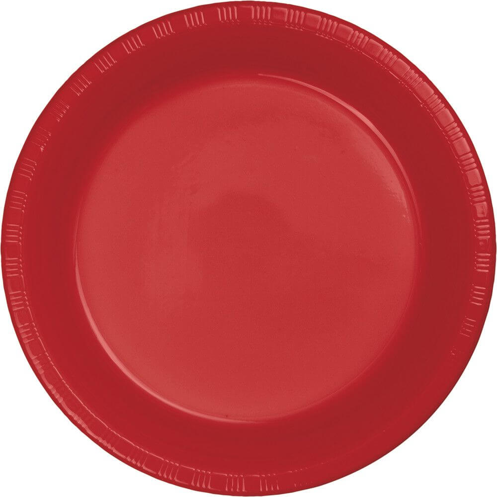 Classic Red Plastic Round Banquet Plates 10in 20ct 