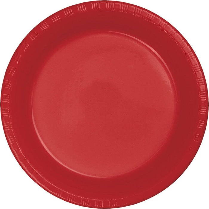 Classic Red Plastic Round Banquet Plates 10in 20ct 