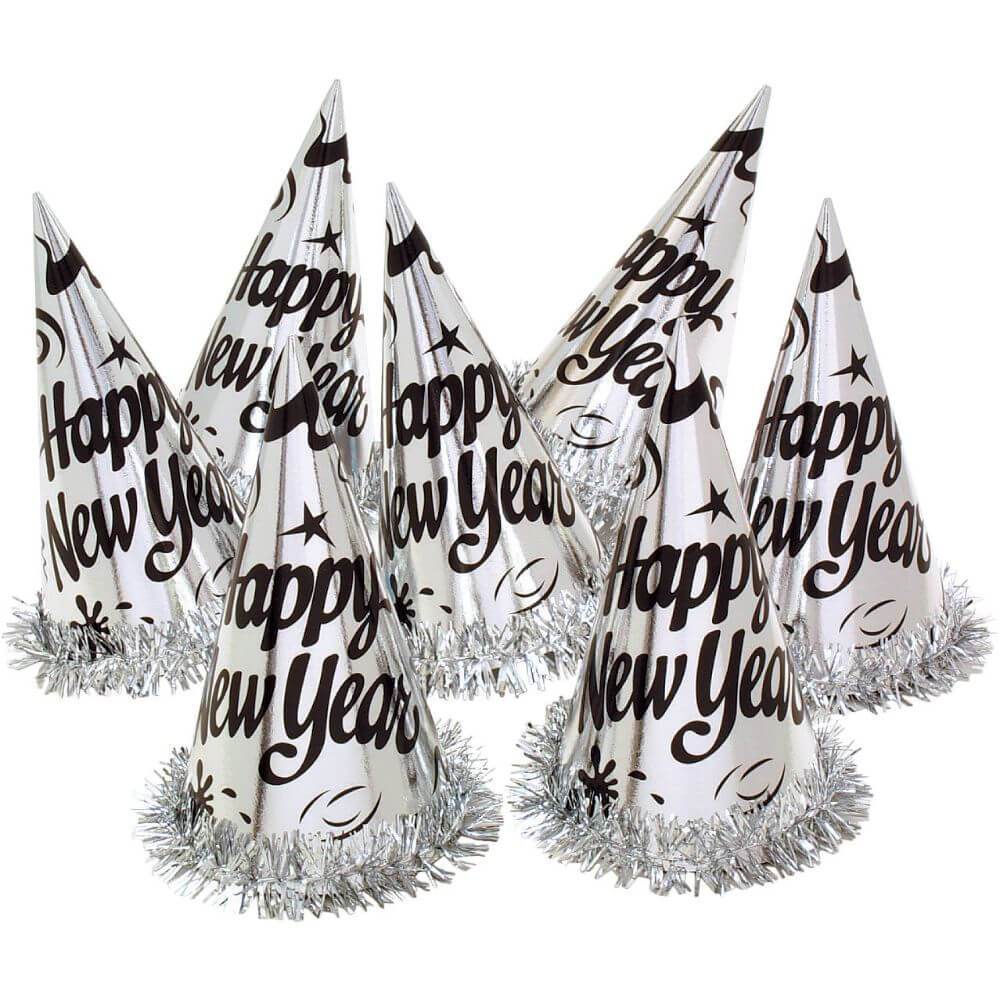 Foil Party Hat With Silver Tinsel 