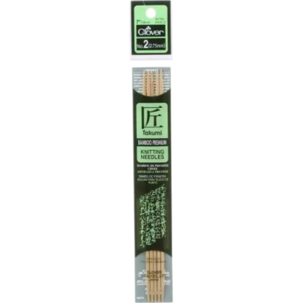 Clover Bamboo Knitting Needle Double Point 7 Inches Size 2 