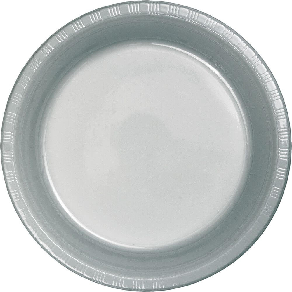 Shimmering Silver Plastic Dinner Plates 9in 50ct 