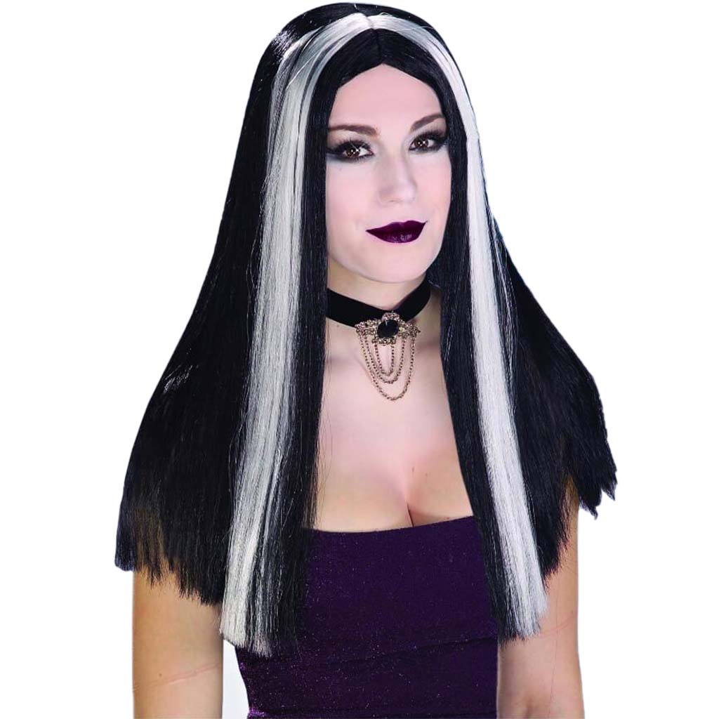 Long Streaked Black/White Wig