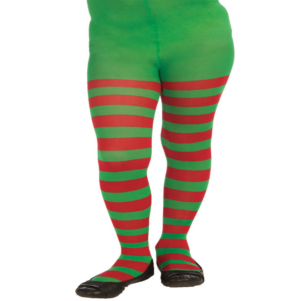 Christmas Stripped Tights Red &amp; Green 