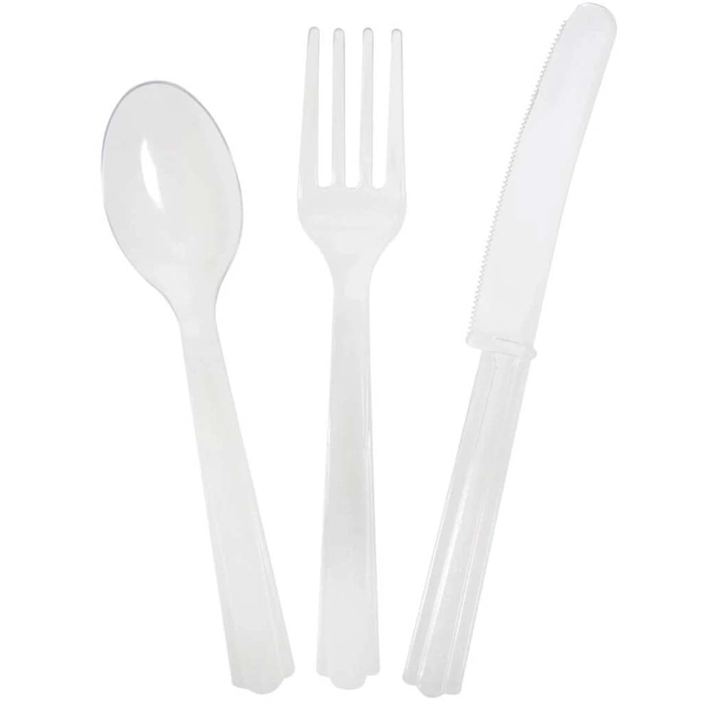 Assorted Plastic Cutlery 18ct, Clear 