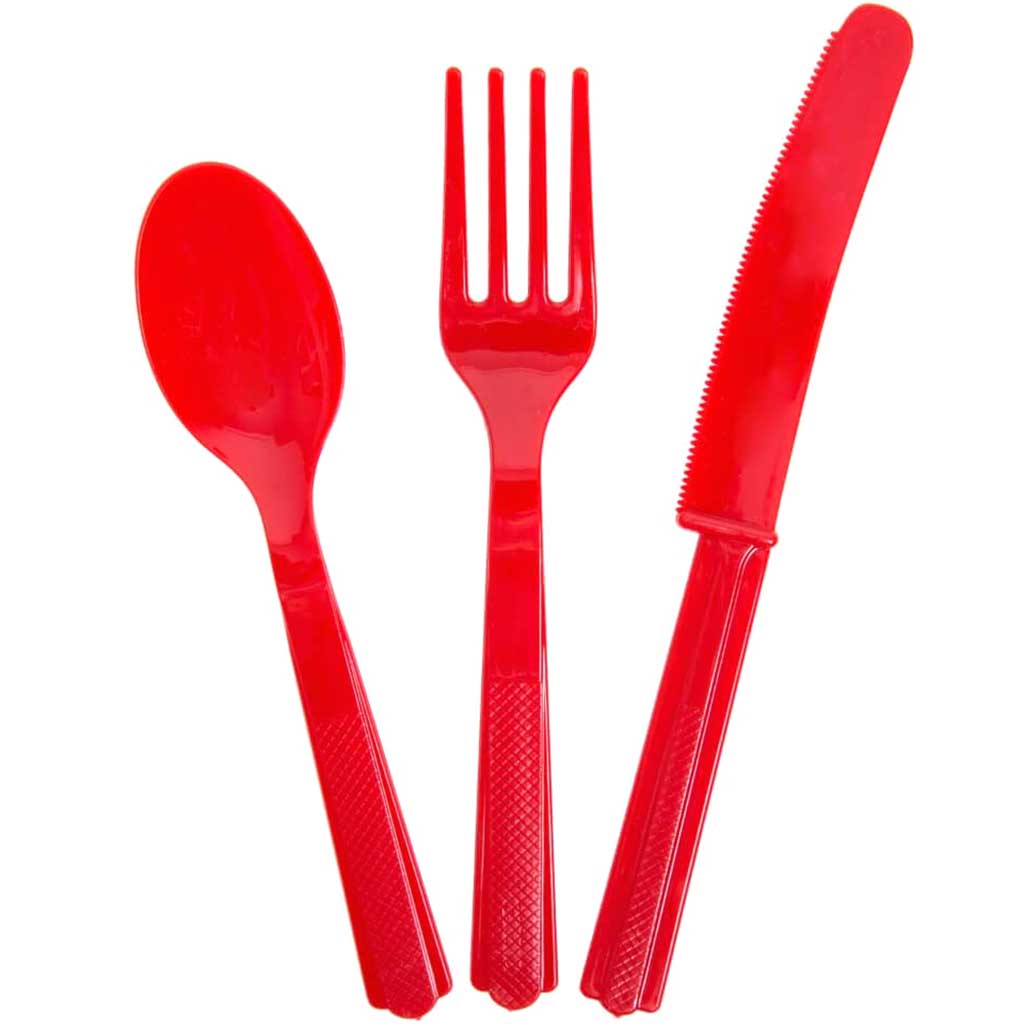 Ruby Red Solid Assorted Plastic Cutlery 18ct, 