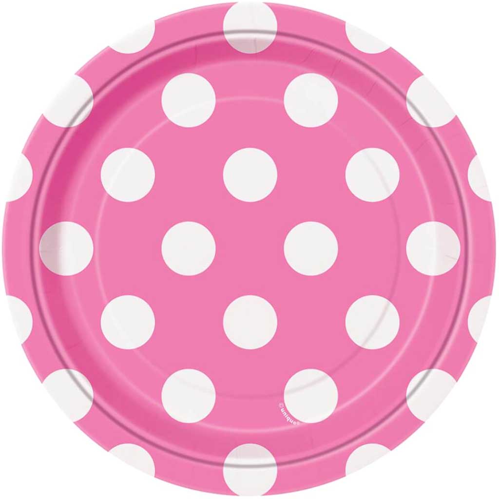 Round Dessert Plates 7in 8ct, Hot Pink Dots 