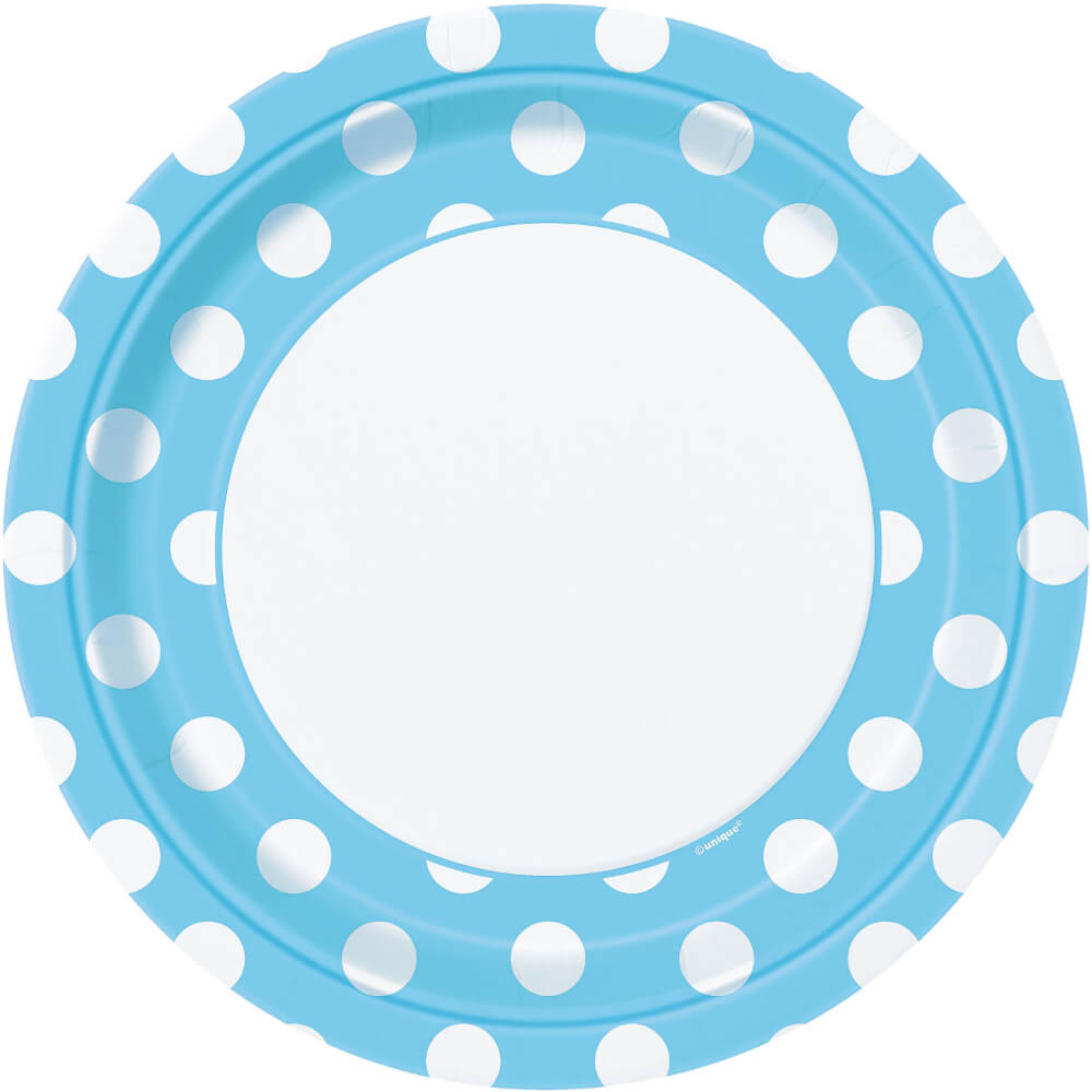 Round Dinner Plates 9in 8ct, Powder Blue Dots 