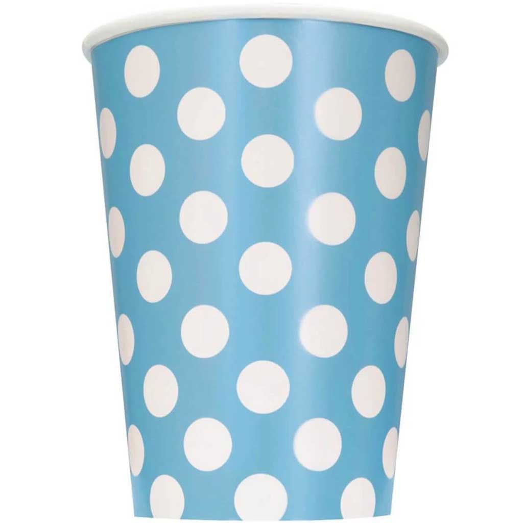 Powder Blue Dots 12oz Paper Cups , 6ct 