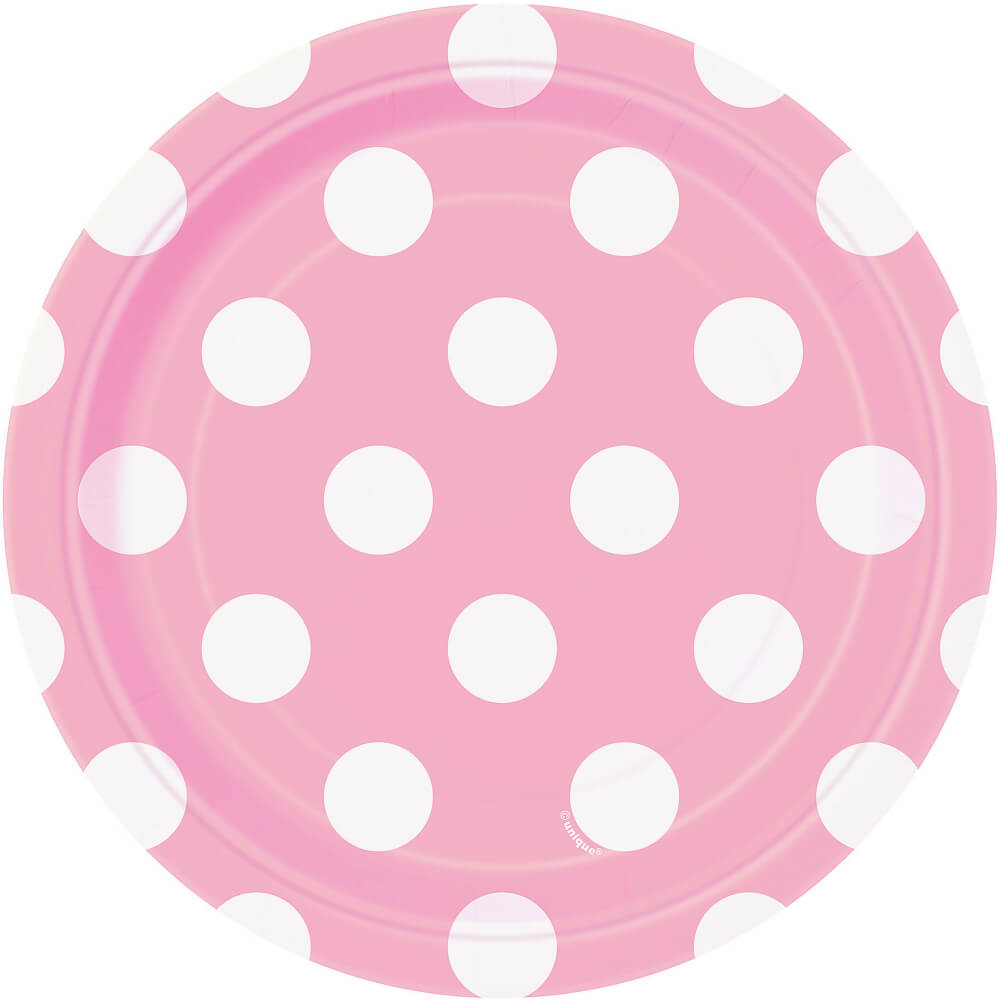 Round Dessert Plates 7in 8ct, Lovely Pink Dots 