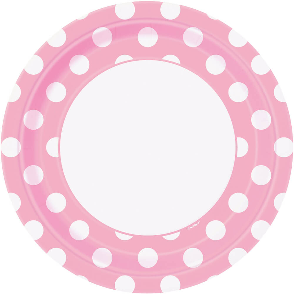 Round Dinner Plates 9in 8ct, Lovely Pink Dots 