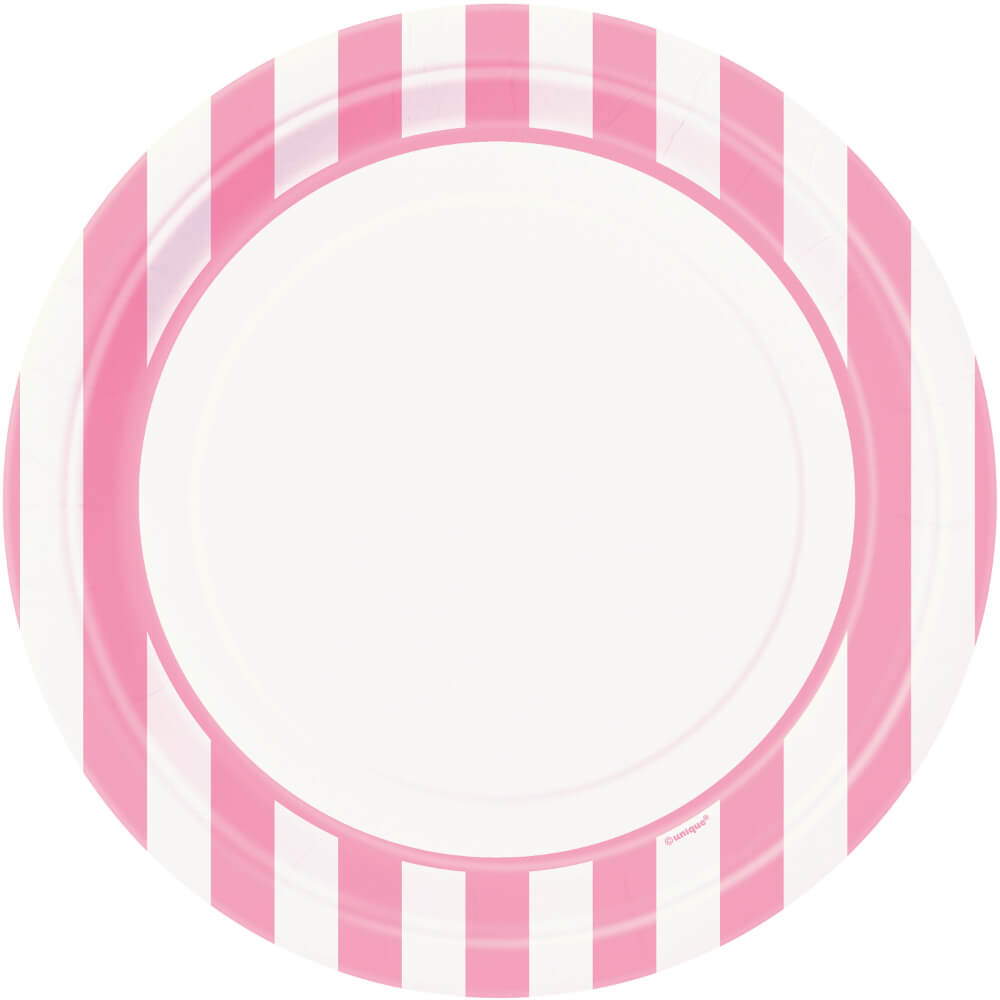 Round Dinner Plates 9in 8ct, Lovely Pink Stripes 