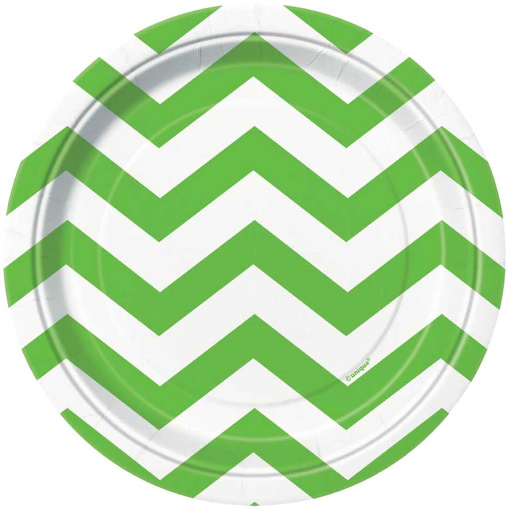 Lime Green Chevron Round Dessert Plates 7in 8ct, 