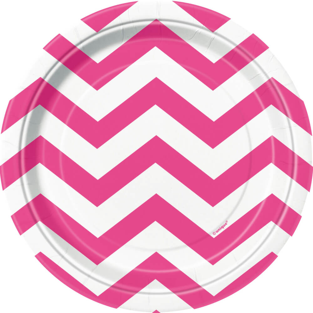 Round Dessert Plates 7in 8ct, Hot Pink Chevron 