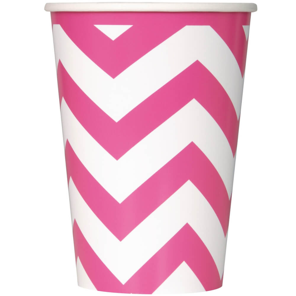 Hot Pink Chevron 12oz Paper Cups , 6ct 