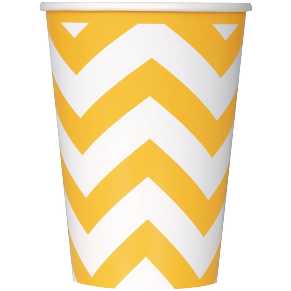 Sunflower Yellow Chevron 12oz Paper Cups, 6ct 