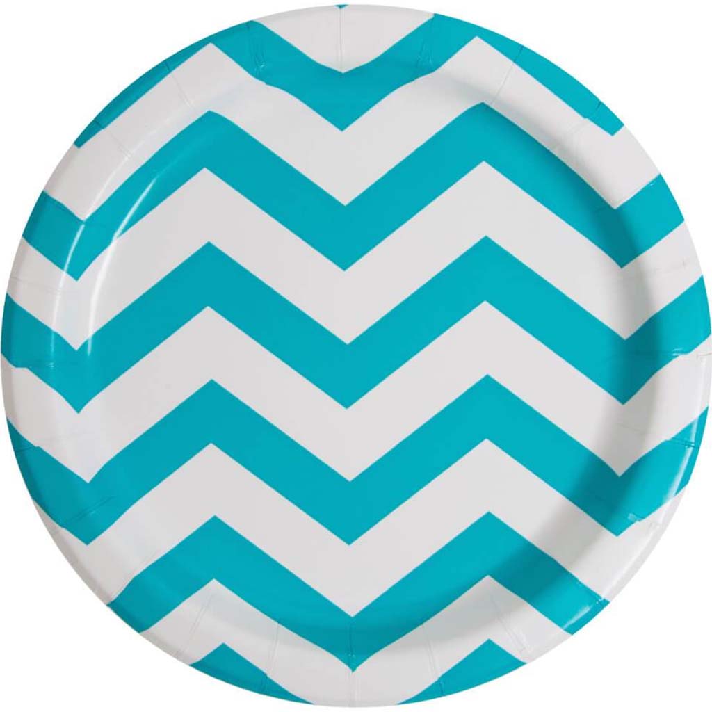 Caribbean Teal Chevron Round Dessert Plates 7in 8ct 