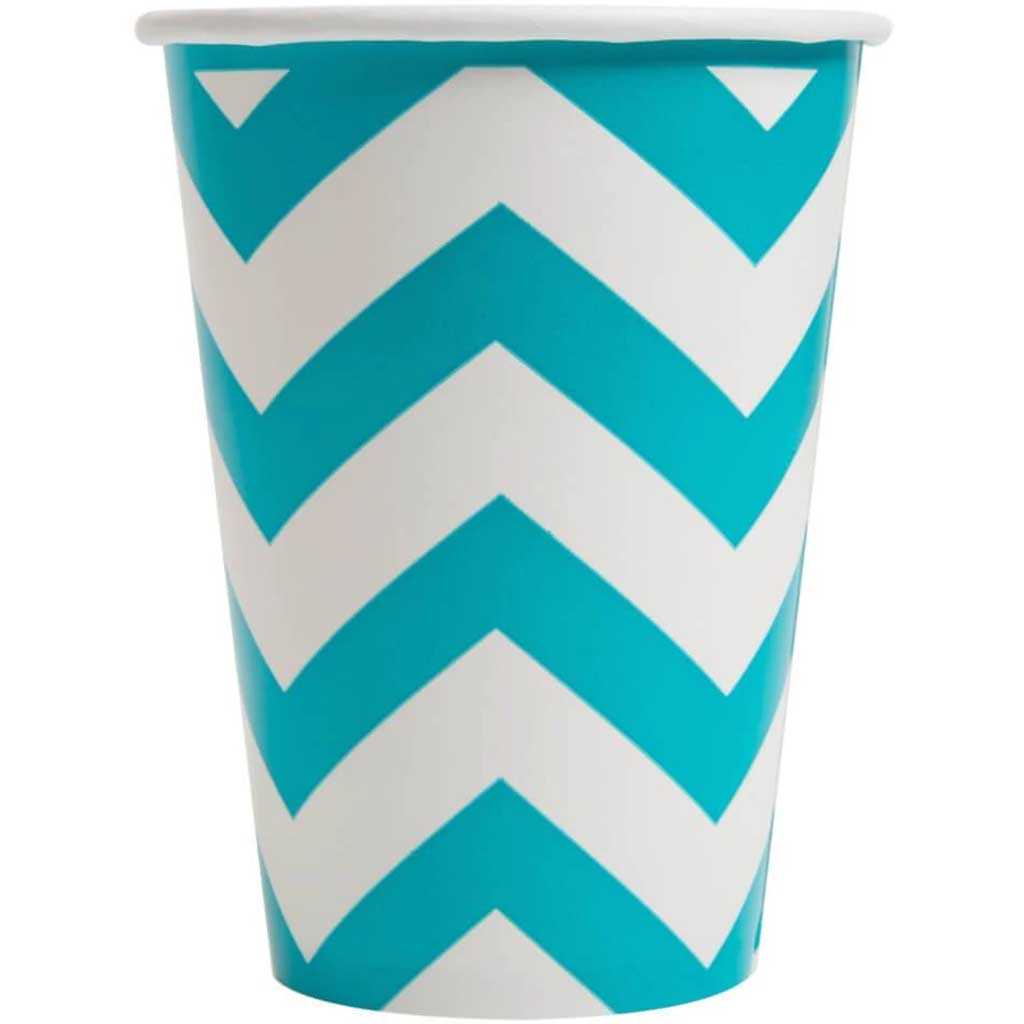 Caribbean Teal Chevron 12oz Paper Cups, 6ct 