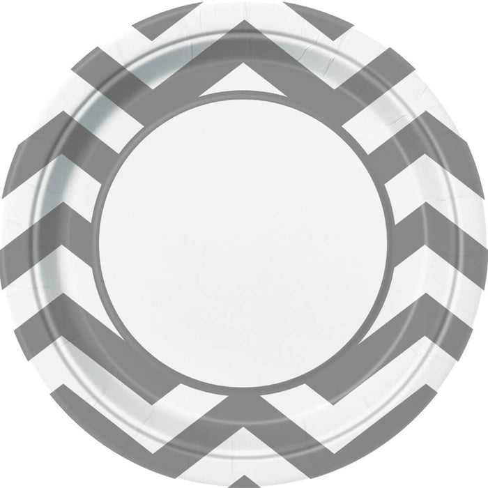 Round Dinner Plates 9in 8ct, Silver Chevron 