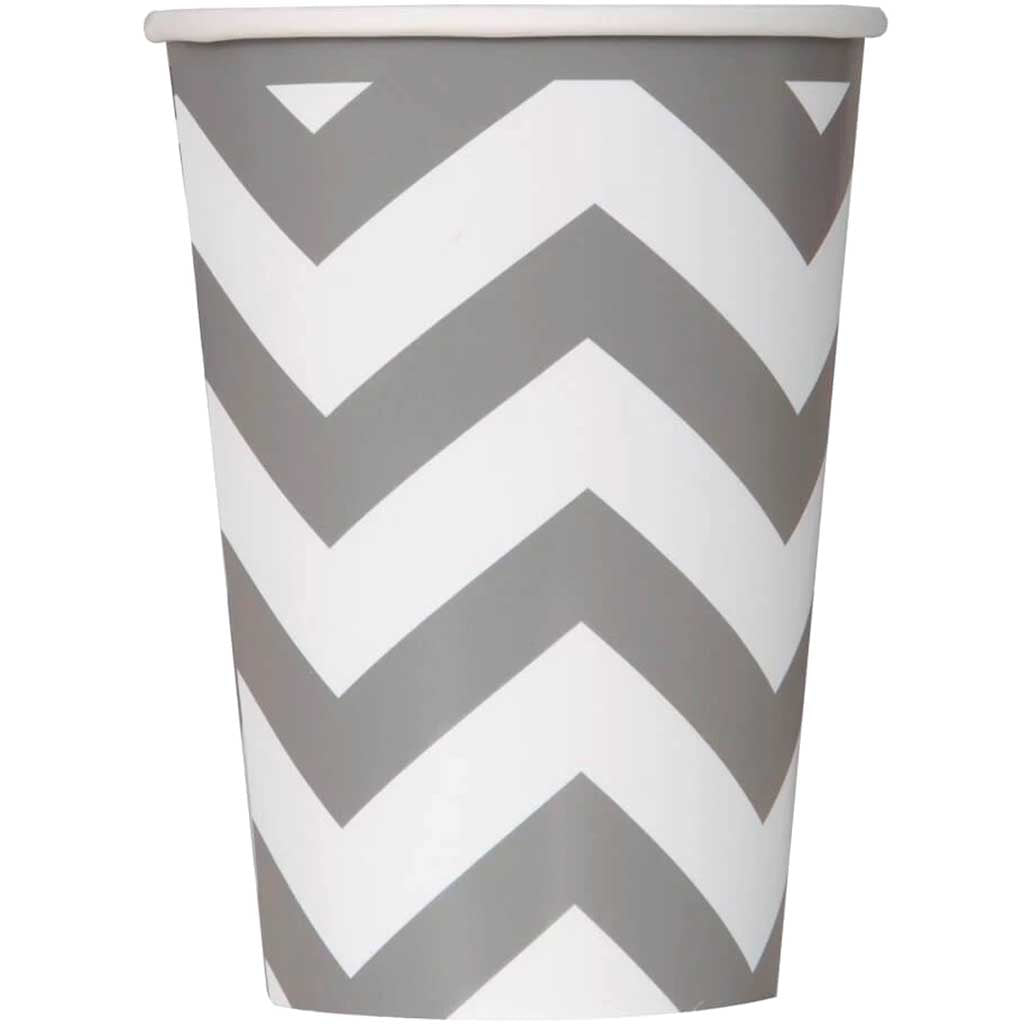 Silver Chevron 12oz Paper Cups, 6ct 