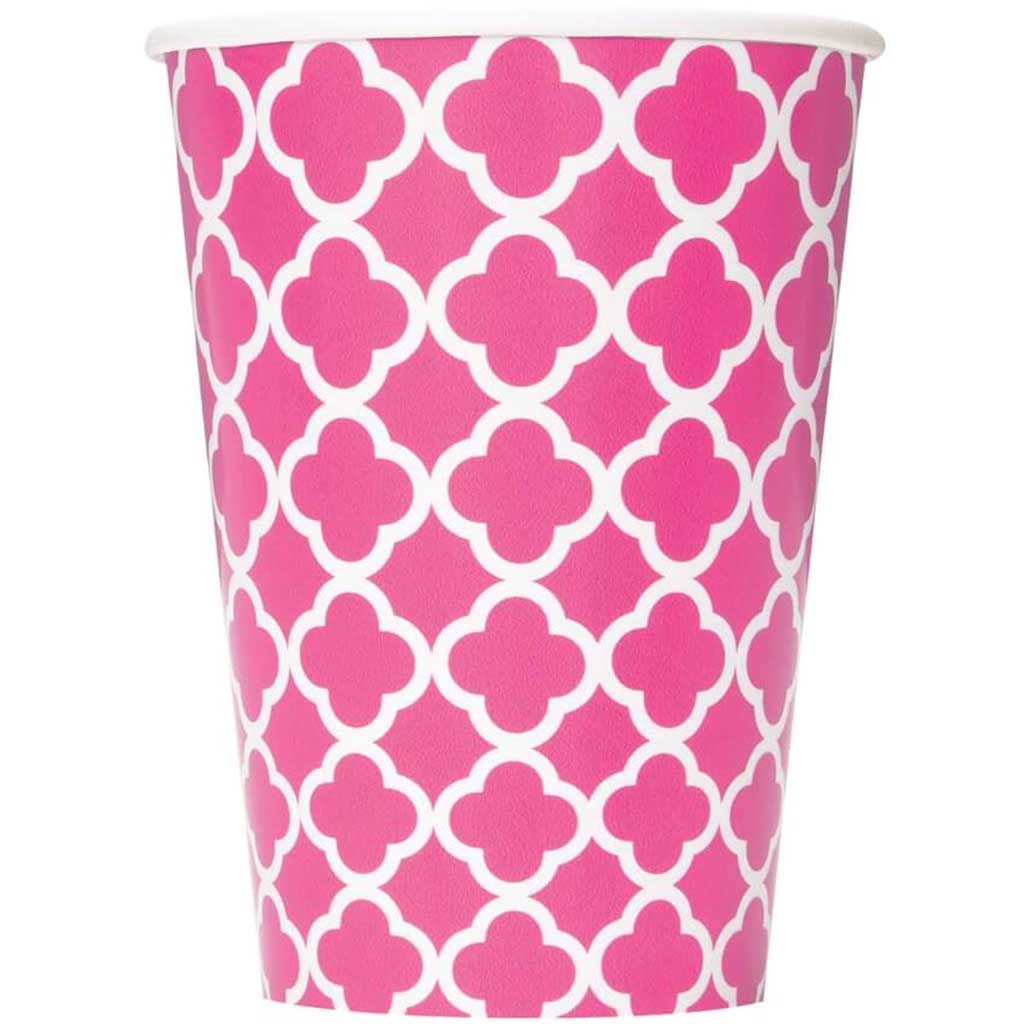 Hot Pink Quatrefoil 12oz Paper Cups , 6ct 