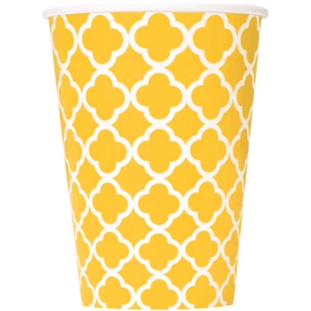 Quatrefoil Sunflower Yellow Cups 12oz