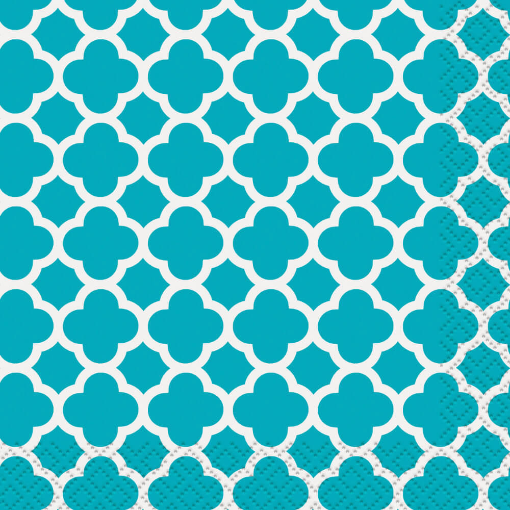 Caribbean Teal Quatrefoil Beverage Napkins, 16ct 