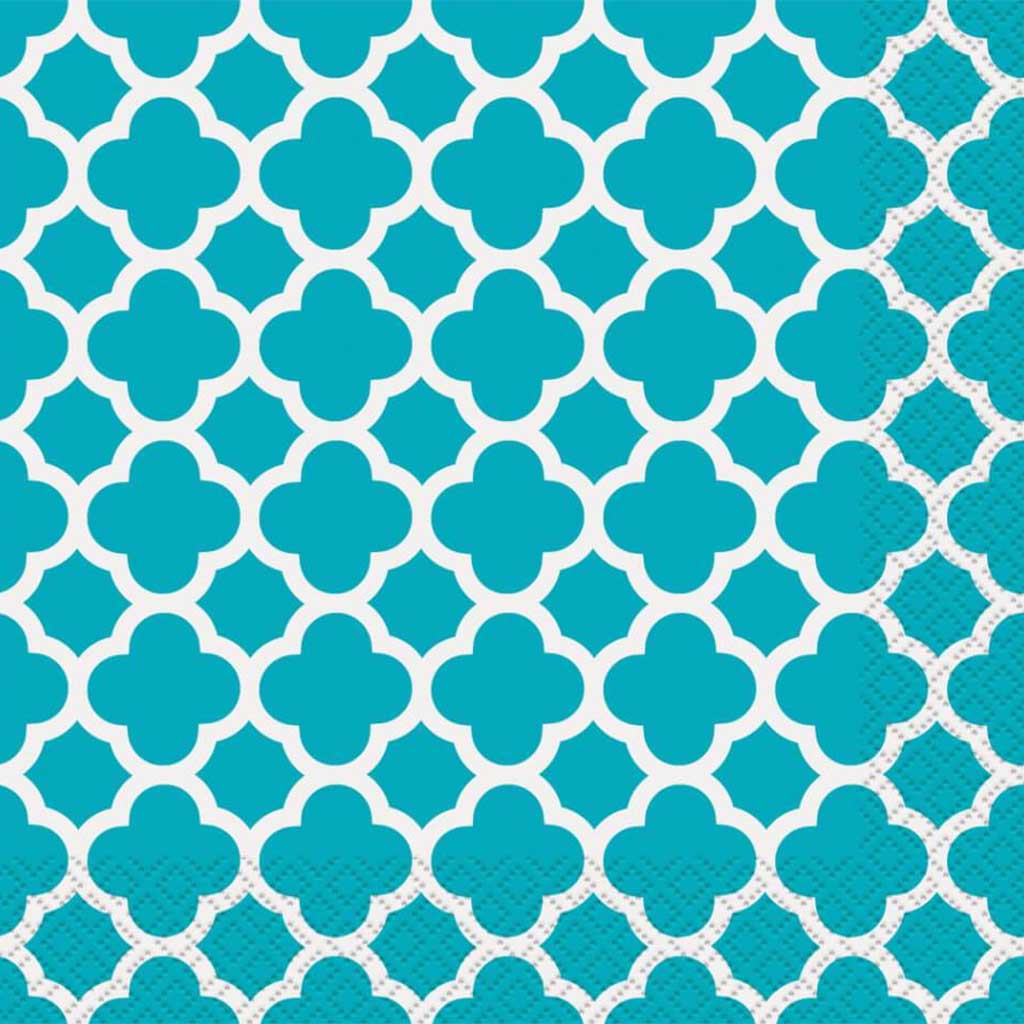 Caribbean Teal Quatrefoil Lunch Napkins, 16ct 