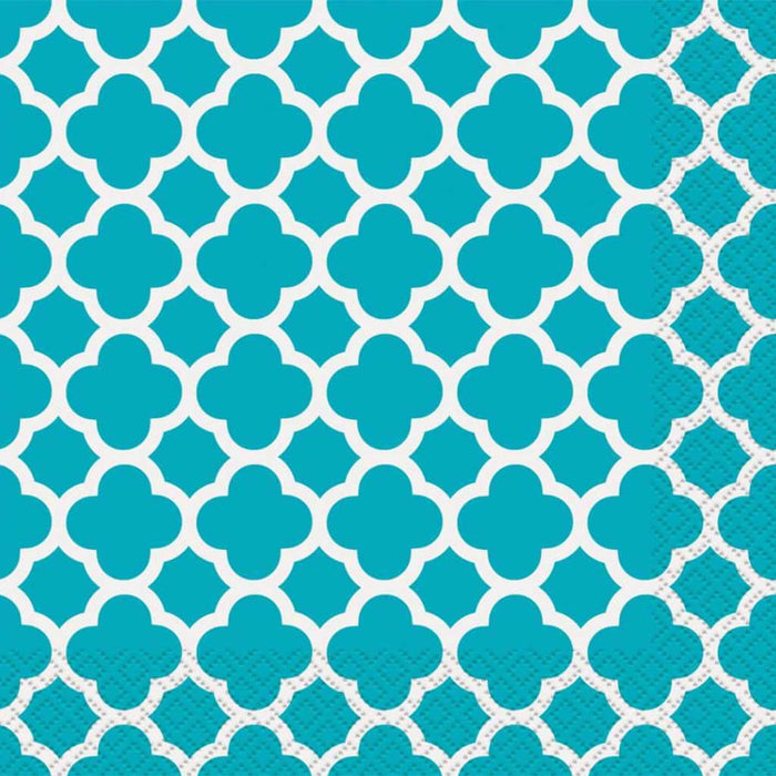 Caribbean Teal Quatrefoil Lunch Napkins, 16ct 
