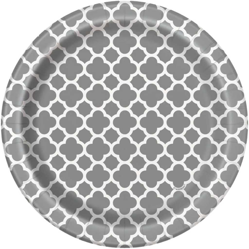 Round Dessert Plates 7in 8ct, Silver Quatrefoil 