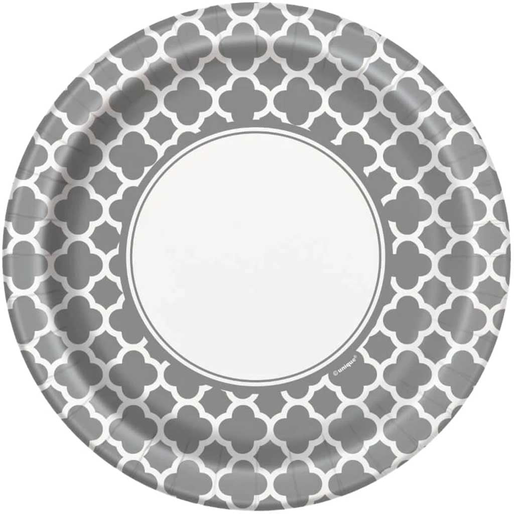 Round Dinner Plates 9in 8ct, Silver Quatrefoil 